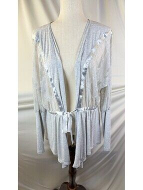 Kenar Sweater Womens Gray Tie Front Cardigan Lace Drape Long Sleeve Feminine L